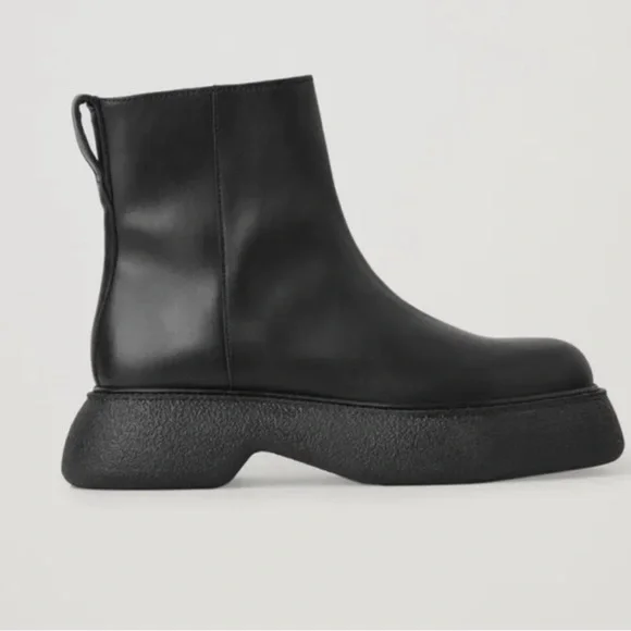 COS Black Chunky Leather Platform Ankle Boots - Picture 2 of 4